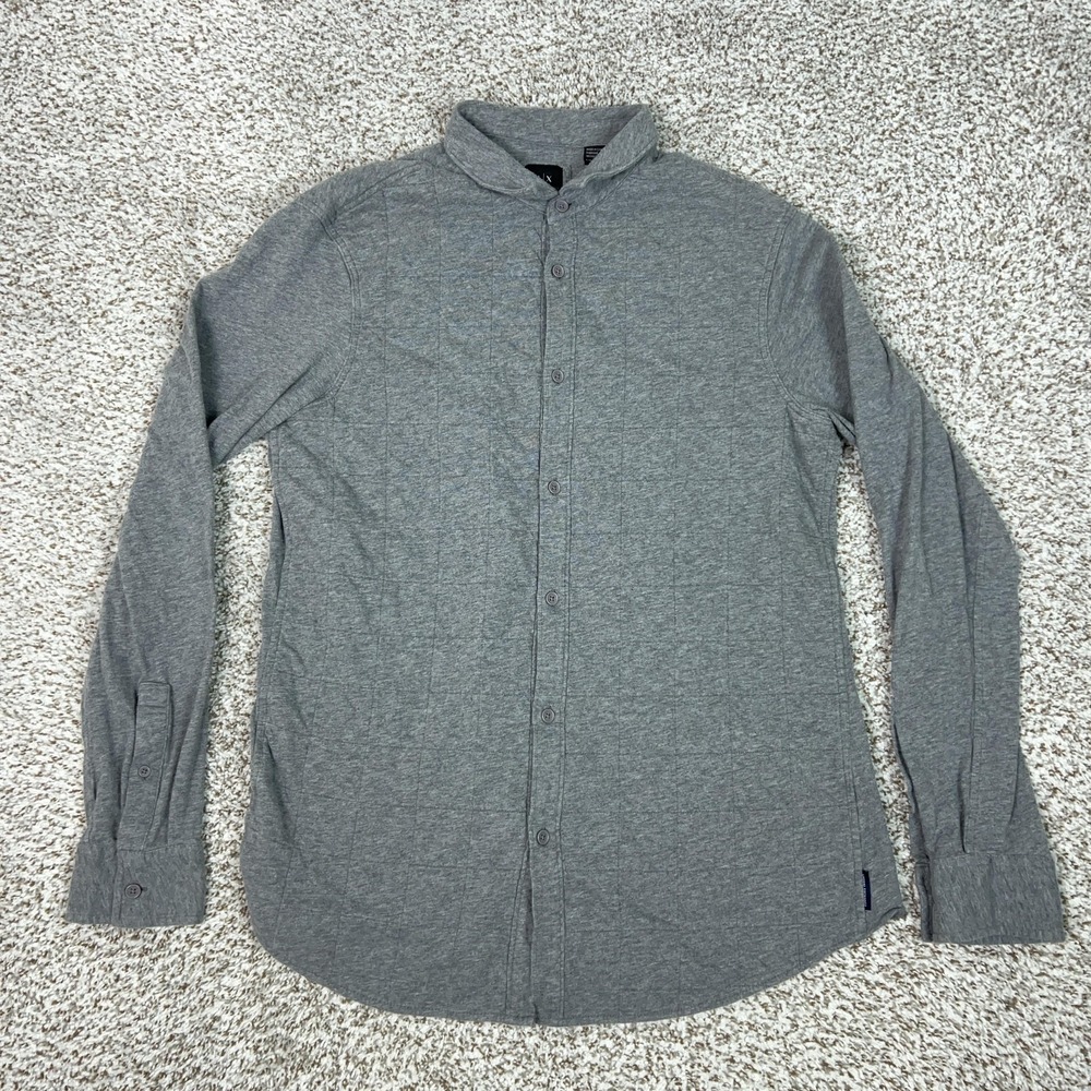Armani Exchange Shirt Mens Large‎ Gray Solid Long Sleeve Slim Button Office Work
